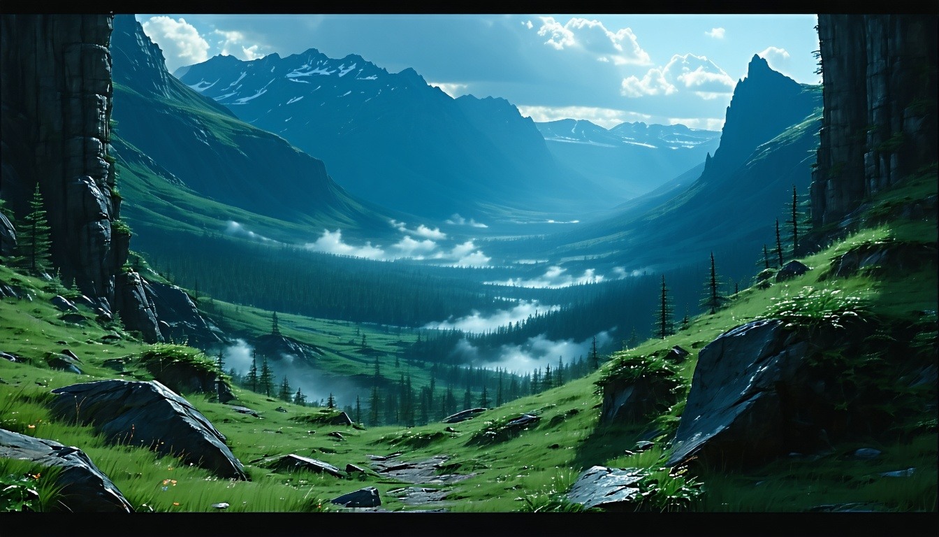 A breathtaking landscape from an Onyx Wolf System video game.